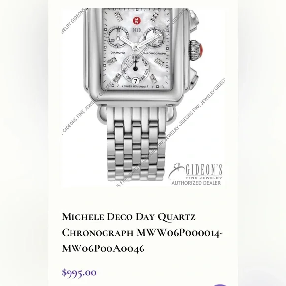 MICHELE Ladies Deco Mother of Pearl Dial Chronograph Stainless Steel - Picture 14 of 14